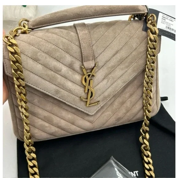 Women's Saint Laurent Ysl quilted medium suede shoulder Bag made in Italy - Picture 6 of 10